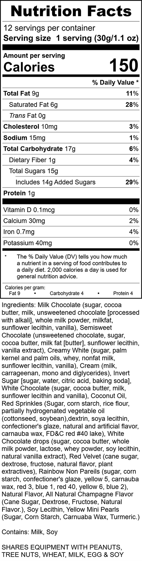 Grand Occasion Nutrition Label, Boxed Assortment, Rocky Mountain Chocolate Factory