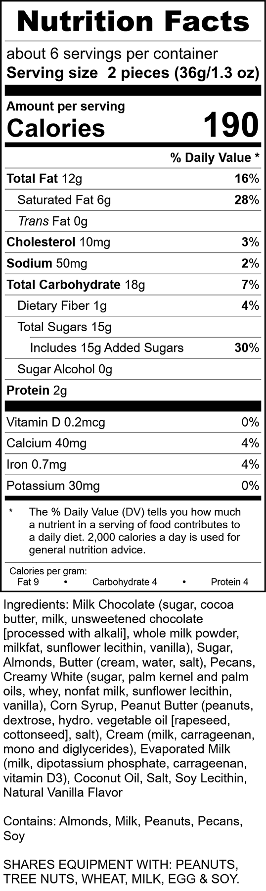 Rocky Mountain Favorites Nutrition Facts, Rocky Mountain Chocolate Factory