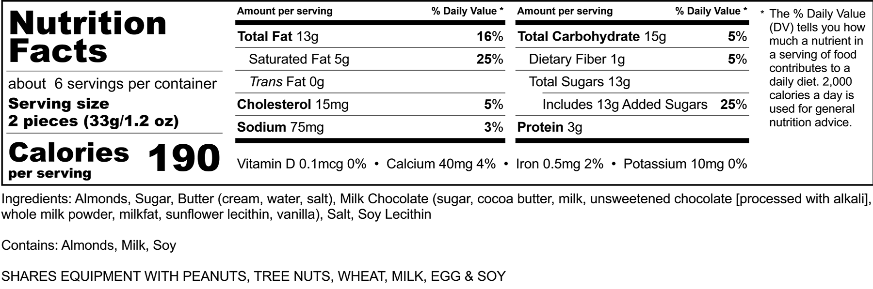 English Toffee Nutrition Facts, Rocky Mountain Chocolate Factory