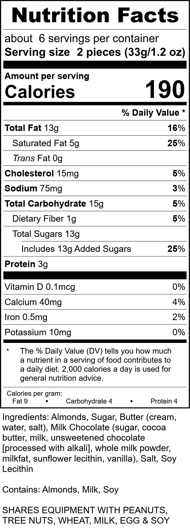 English Toffee Nutrition Facts, Rocky Mountain Chocolate Factory
