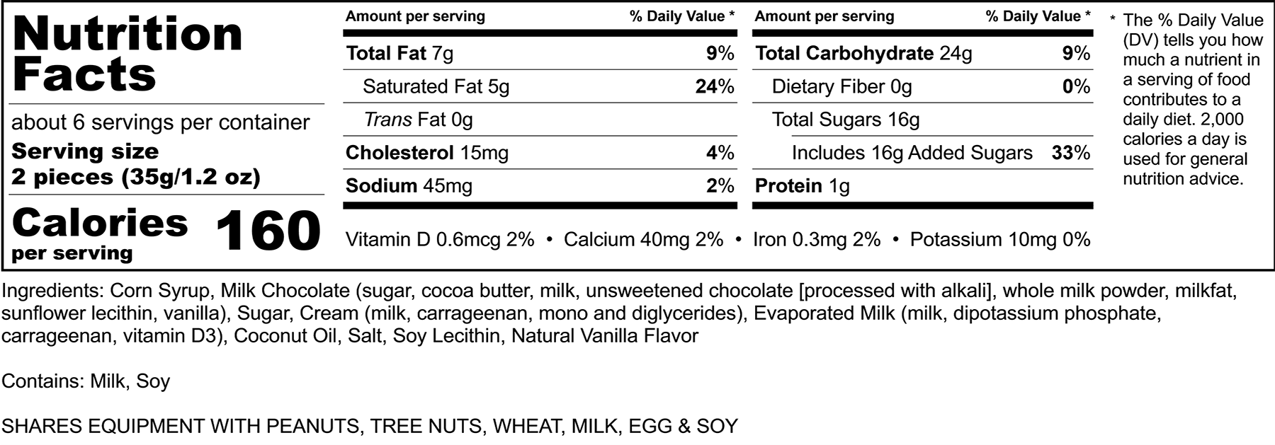 Copper Kettle Caramels Nutrition Facts, Rocky Mountain Chocolate Factory