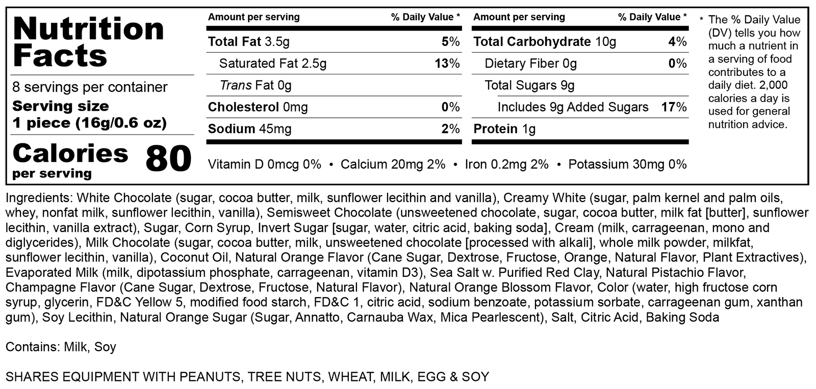 Nutritional Label Blossoms and Bubbles 575-460-03015