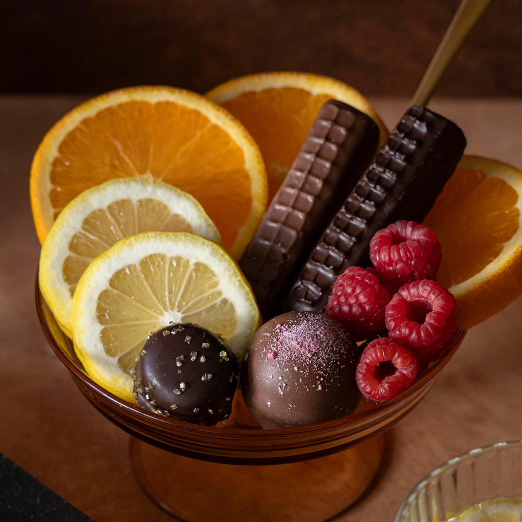 buttercreams, fruit jellies coated in milk or dark chocolate, elegant truffles, lemon toffee, Rocky Mountain Chocolate Factory
